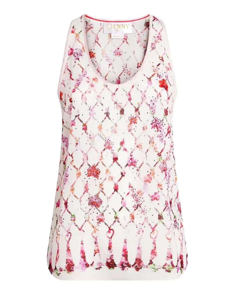Genny Top mit Blumenprint - Weiß Weiß