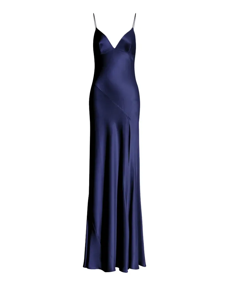 Alberta Ferretti Abendkleid in Satinoptik mit Schlitz - Blau Blau