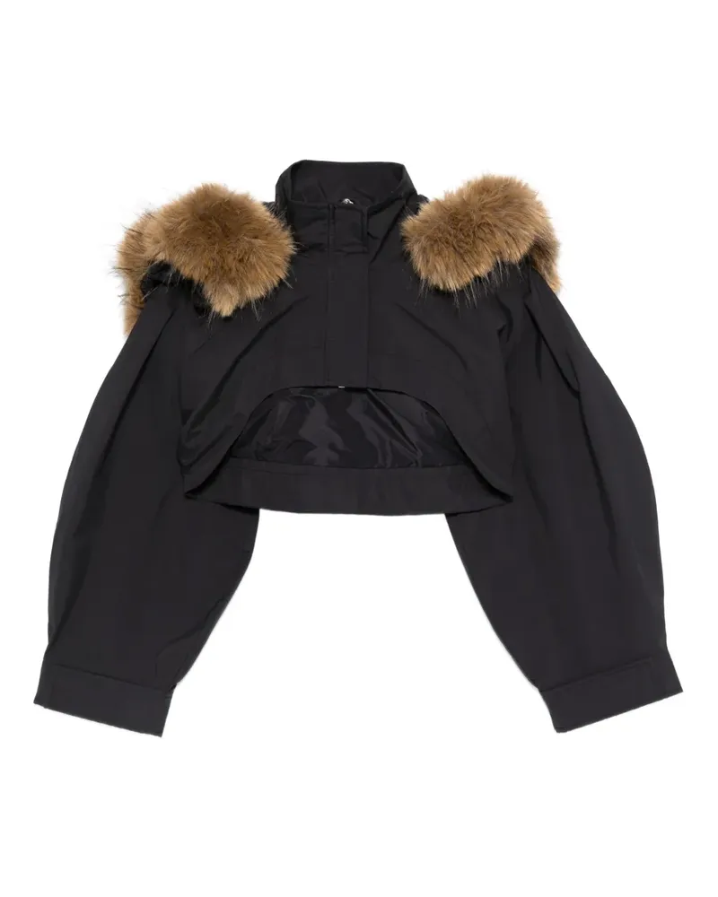 Ganni fur-trim jacket - Schwarz Schwarz