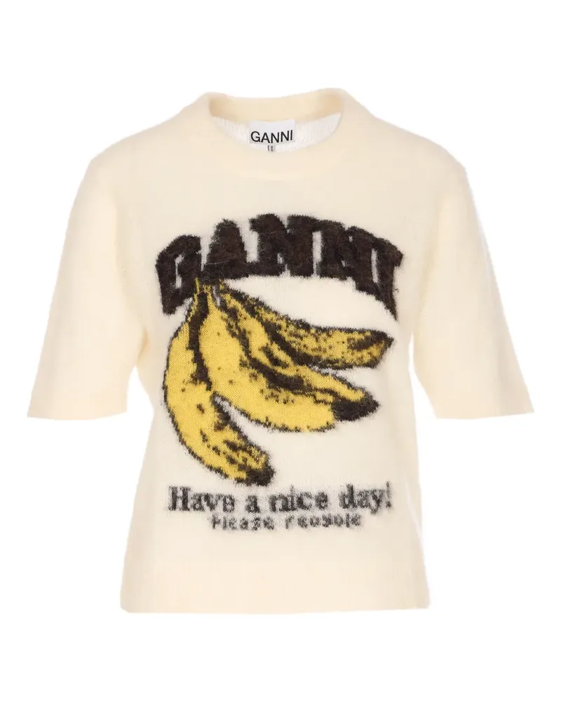 Ganni banana-graphic T-shirt - Nude Nude