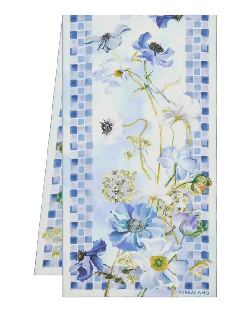 Ferragamo Seidenschal mit Fiori-Print - Blau Blau