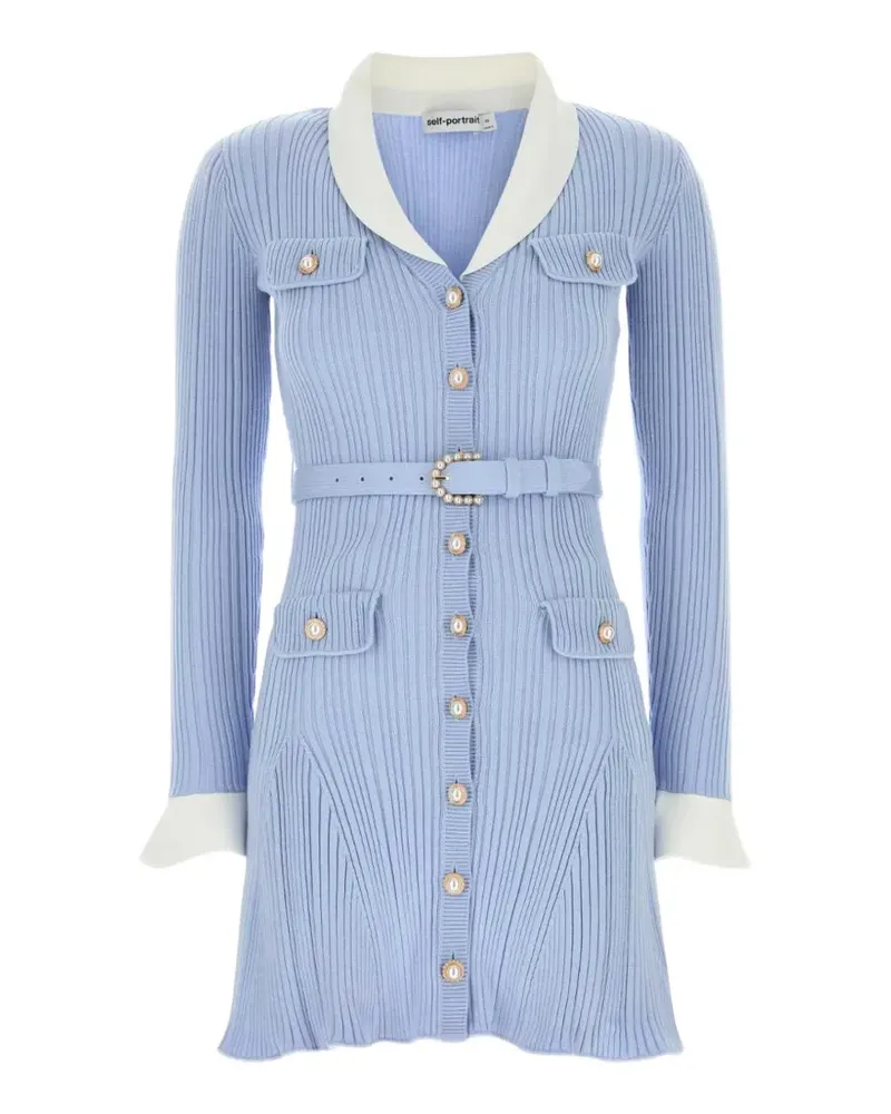 Self-Portrait belted ribbed-knit dress - Blau Blau