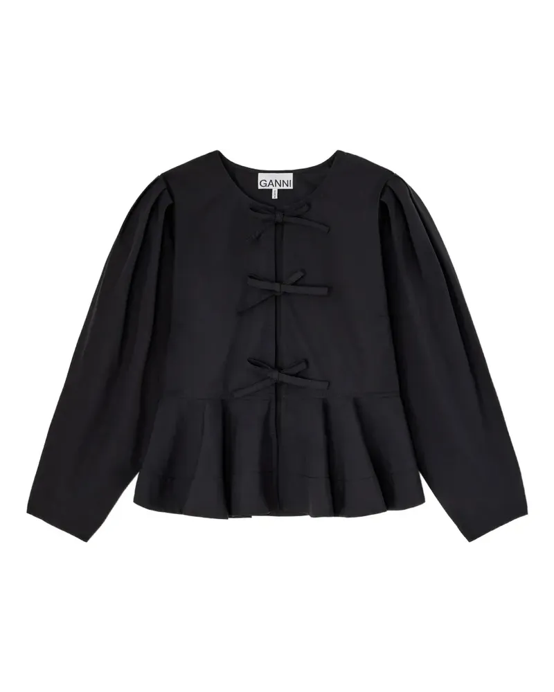 Ganni Schößchen-Bluse mit Schleifendetail - Schwarz Schwarz