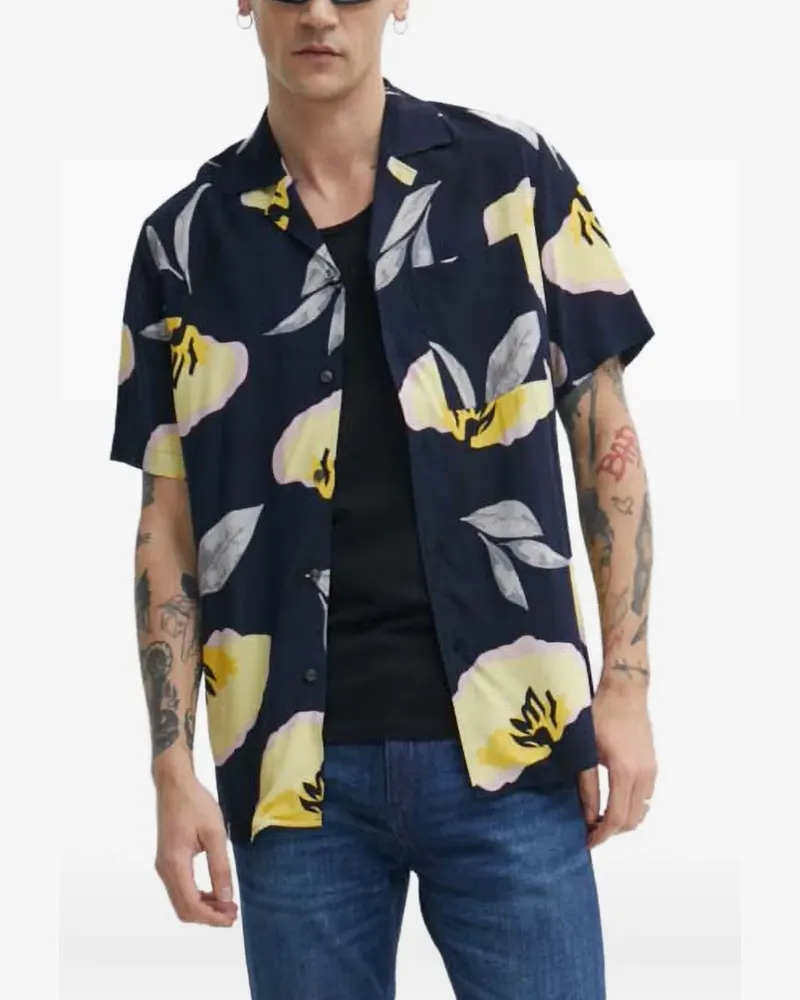 HUGO BOSS Geblümtes Hemd mit Tasche - Blau Blau