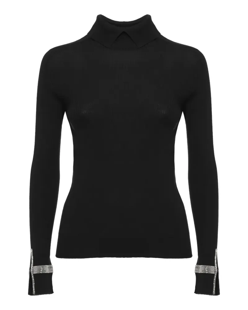 D.EXTERIOR Pullover mit kristallverziertem Kragen - Schwarz Schwarz