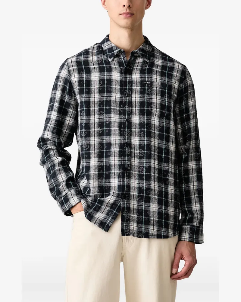 Guess check-print logo-pattern shirt - Blau Blau