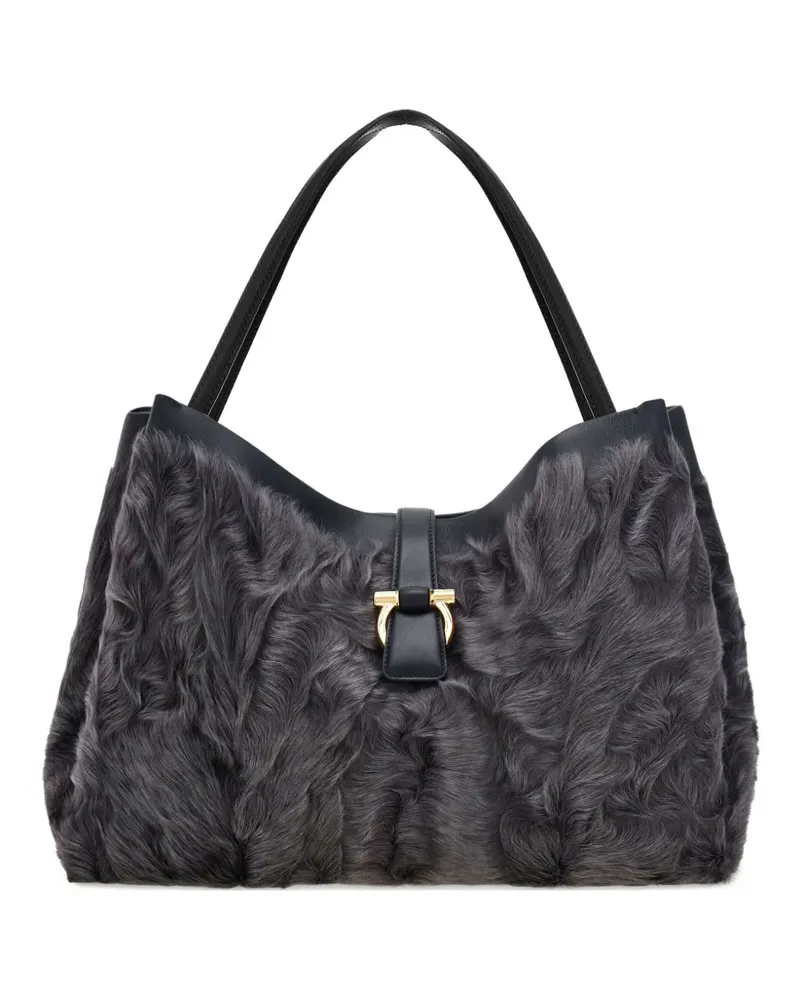 Ferragamo large fur-embellished top-handle tote bag - Grau Grau