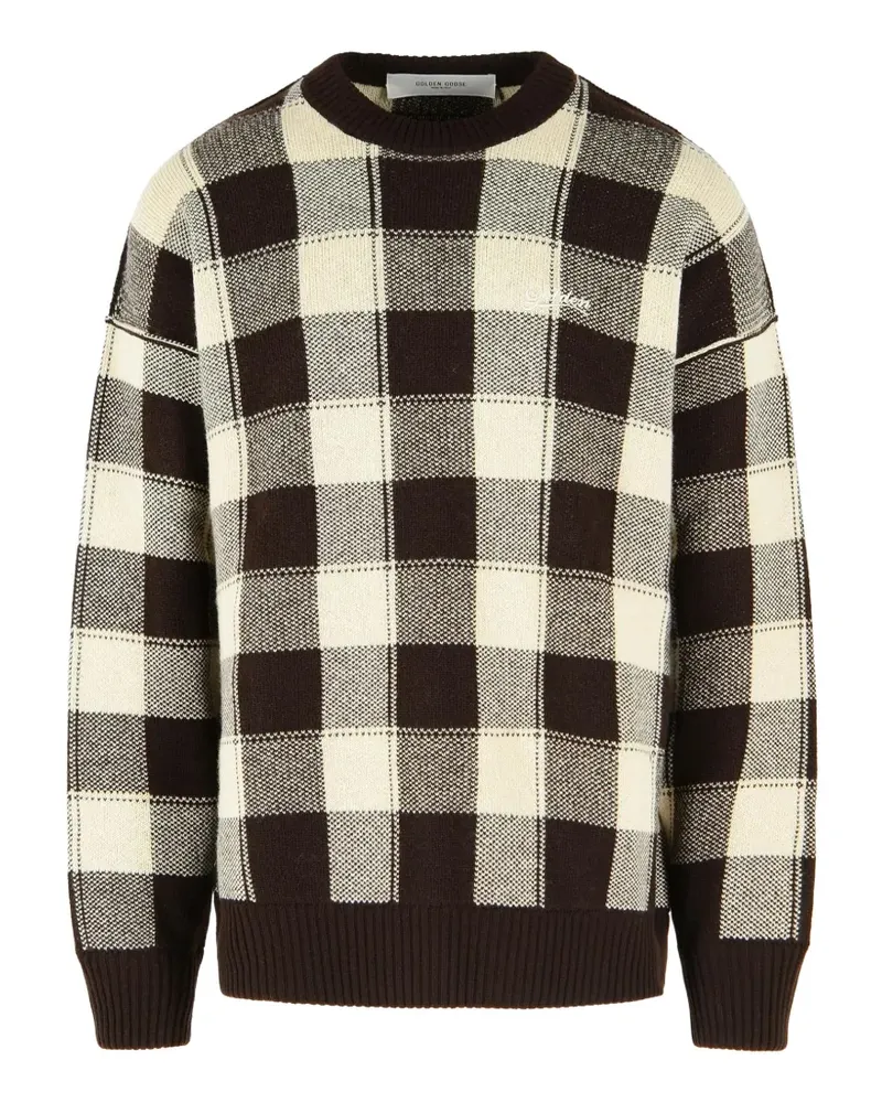 Golden Goose Pullover aus Jacquard-Wolle in Dunkelbraun und Cream-Check Braun