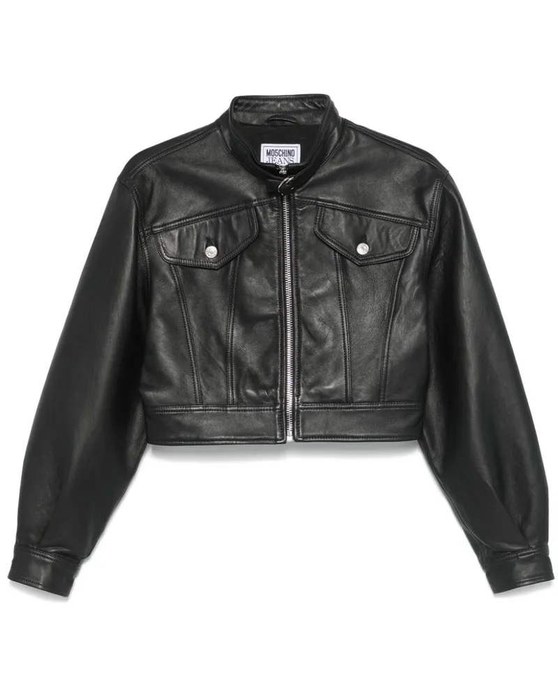Moschino Klassische Lederjacke - Schwarz Schwarz