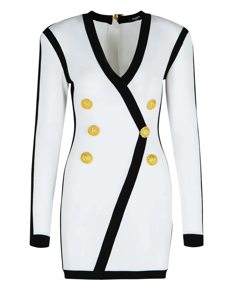 Balmain V-neck contrast-trim mini dress - Weiß Weiß