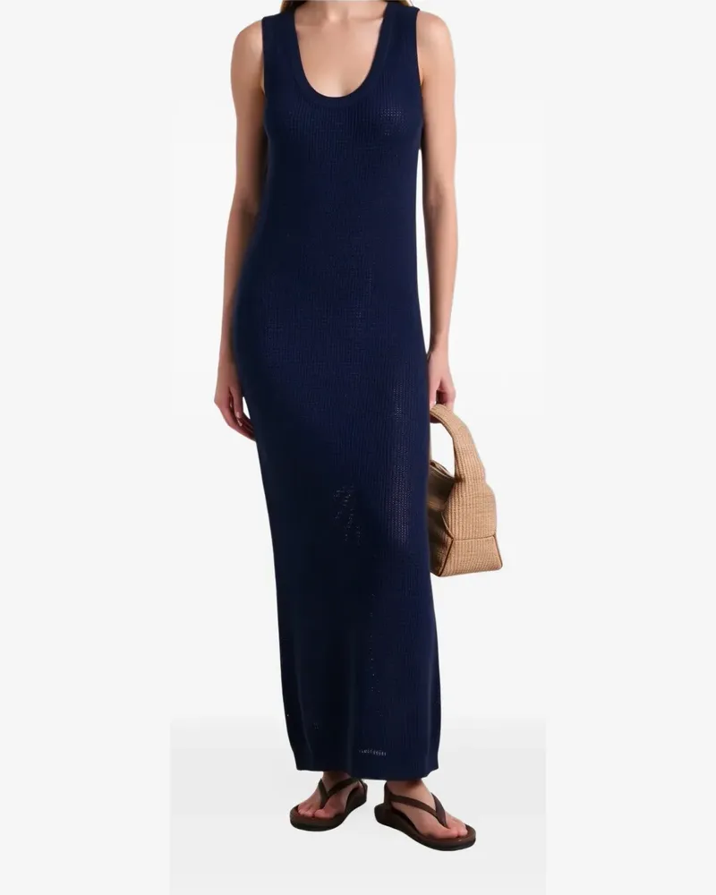 Brunello Cucinelli Maxikleid mit U-Ausschnitt und Lochstrickmuster - Blau Blau