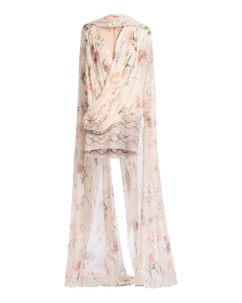 Elie Saab Seiden-Minikleid mit Blumenprint - Nude Nude