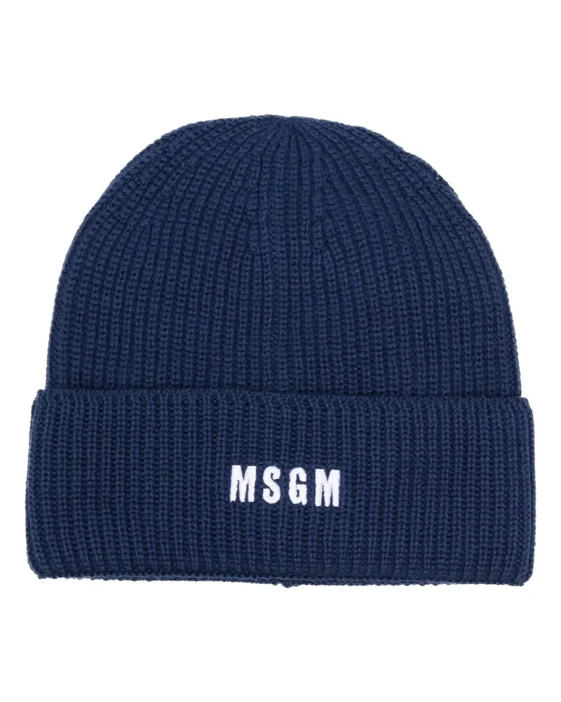 MSGM Gerippte Beanie mit Logo-Stickerei - Blau Blau
