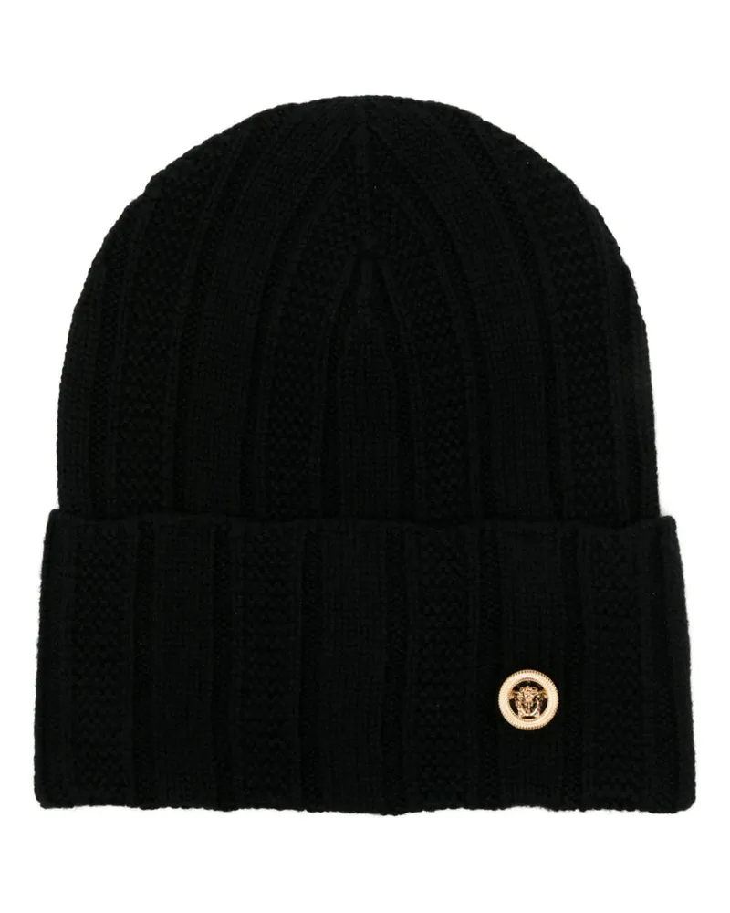 Versace Gerippte Medusa Beanie - Schwarz Schwarz