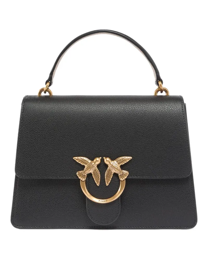Pinko Mittelgroßer Love Birds Tote Bag aus Kalbsleder - Schwarz Schwarz