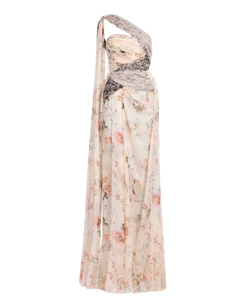 Elie Saab One-Shoulder-Maxikleid mit Blumenprint - Nude Nude