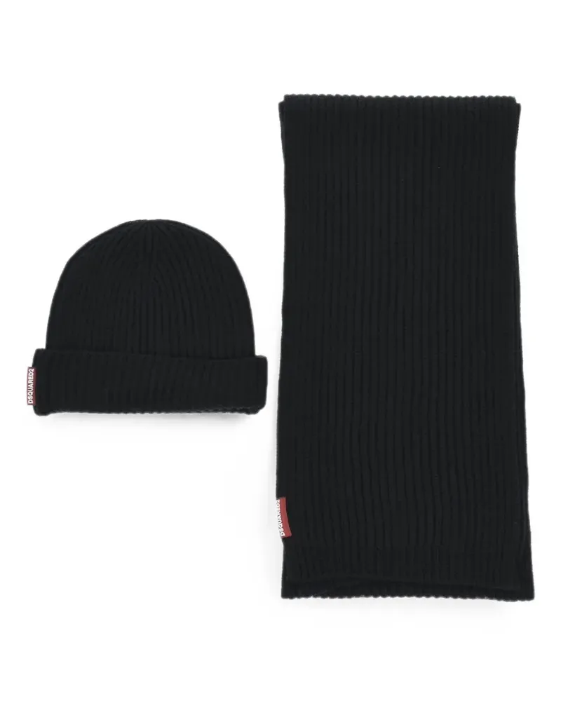 Dsquared2 ribbed wool scarf and beanie hat - Schwarz Schwarz