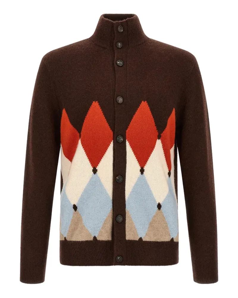 Ballantyne diamond-intarsia high-neck cardigan - Braun Braun