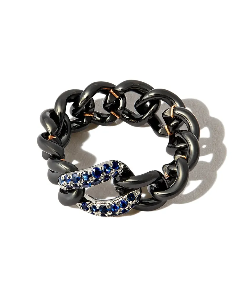 SHAY 18kt Schwarzgoldring im Panzerketten-Design Schwarz