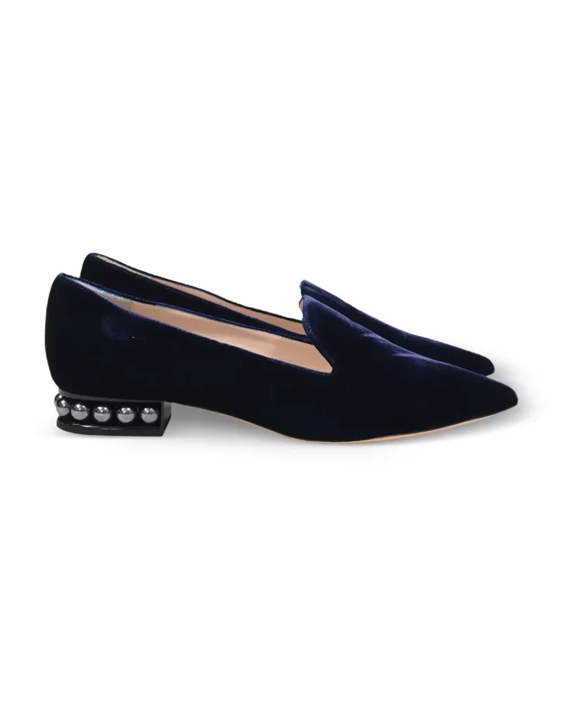 Nicholas Kirkwood faux pearl-embellished velvet loafers - Blau Blau