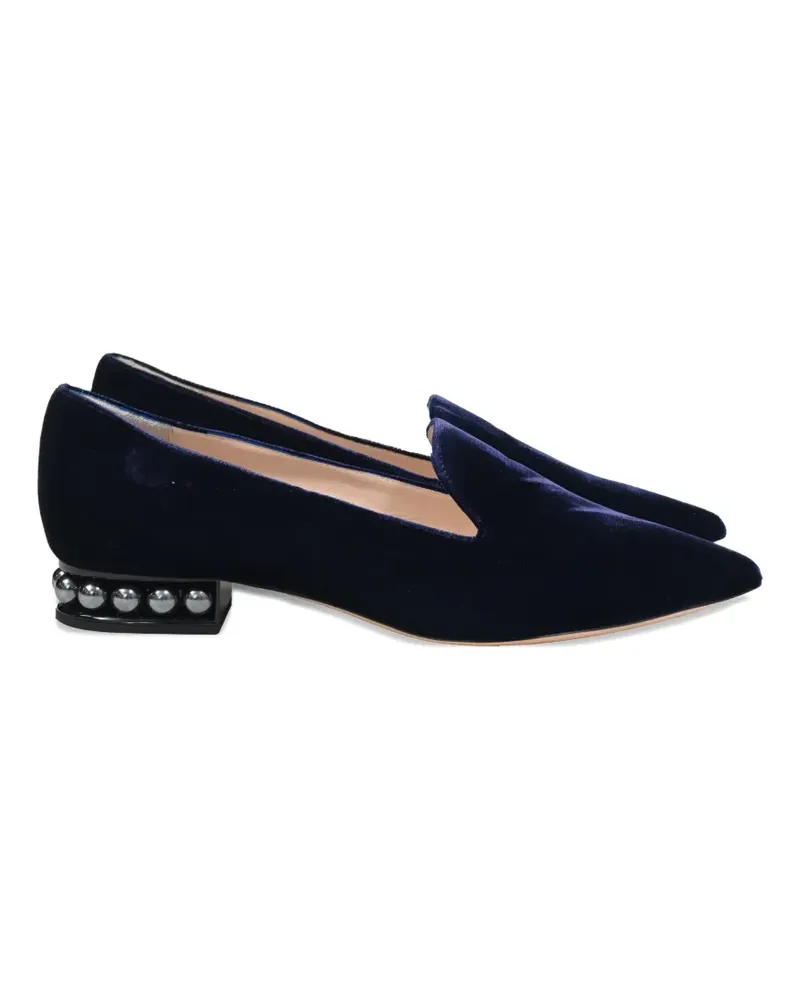 Nicholas Kirkwood faux pearl-embellished velvet loafers - Blau Blau