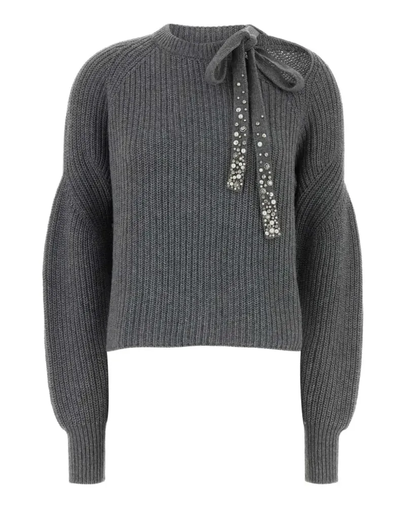 Des Phemmes Kristallverzierter Pullover mit Schleife - Grau Grau