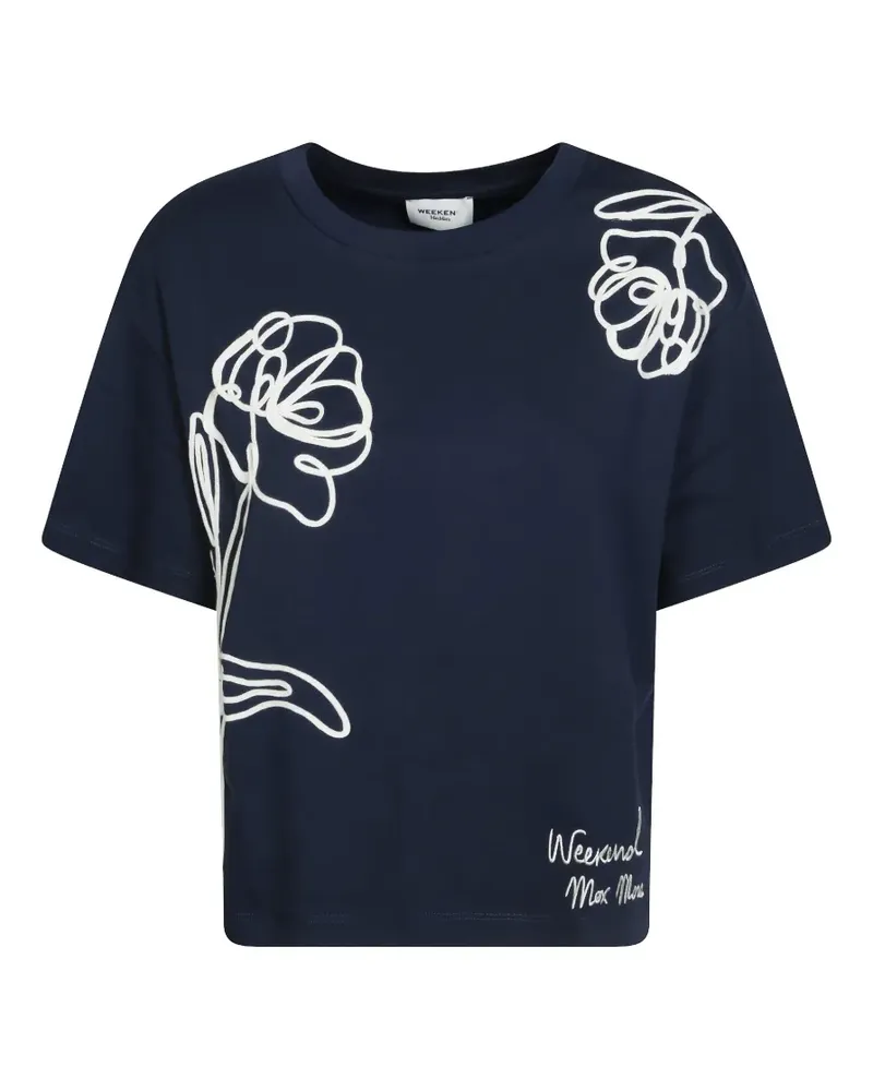 Max Mara Logo-T-Shirt mit Blumenstickerei - Blau Blau