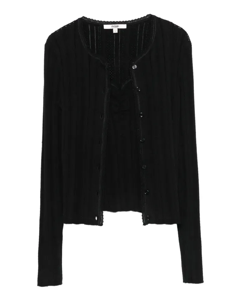 Maje Set aus geripptem Cardigan und Oberteil mit Wellensaum - Schwarz Schwarz