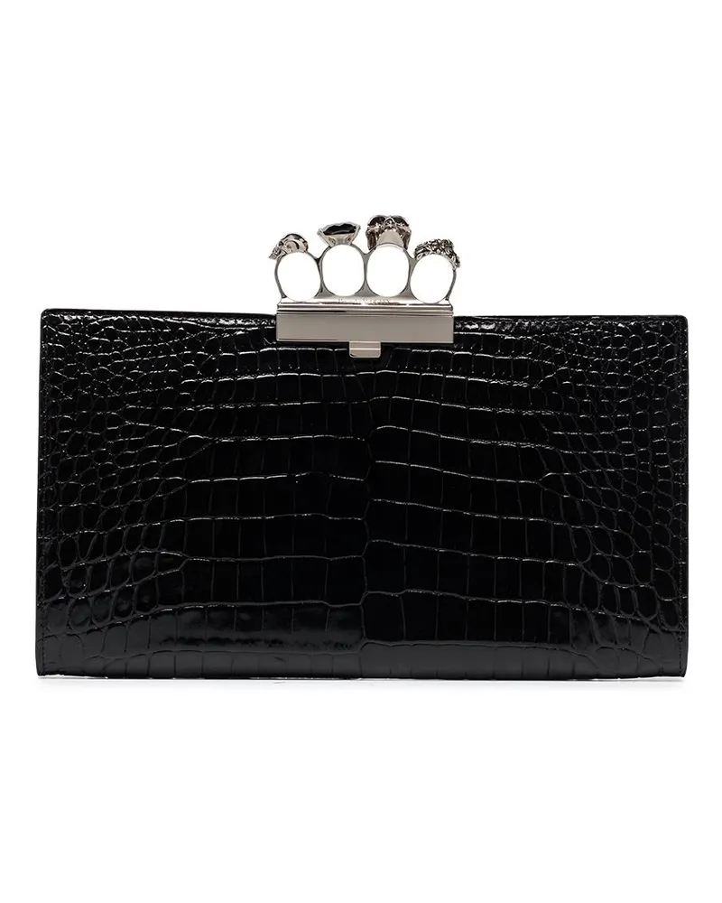 Alexander McQueen Clutch mit Kroko-Effekt Schwarz