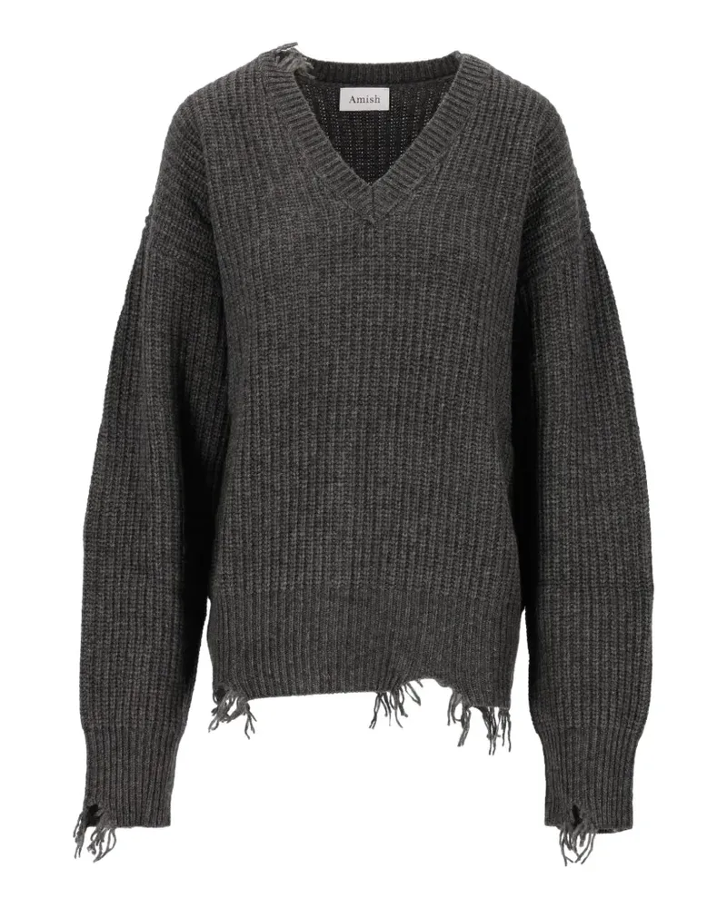 Amish V-neck distressed jumper - Grau Grau