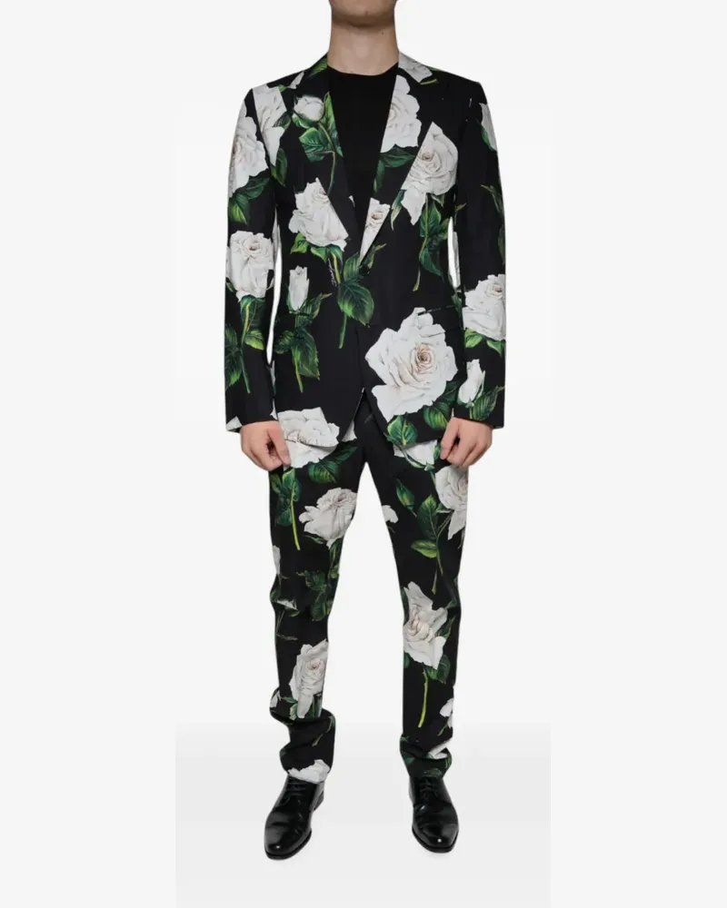 Dolce & Gabbana Baumwollanzug mit Rosen-Print - Schwarz Schwarz