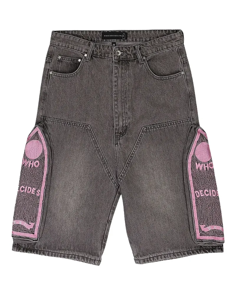 WHO DECIDES WAR Bestickte Jeans-Shorts - Grau Grau