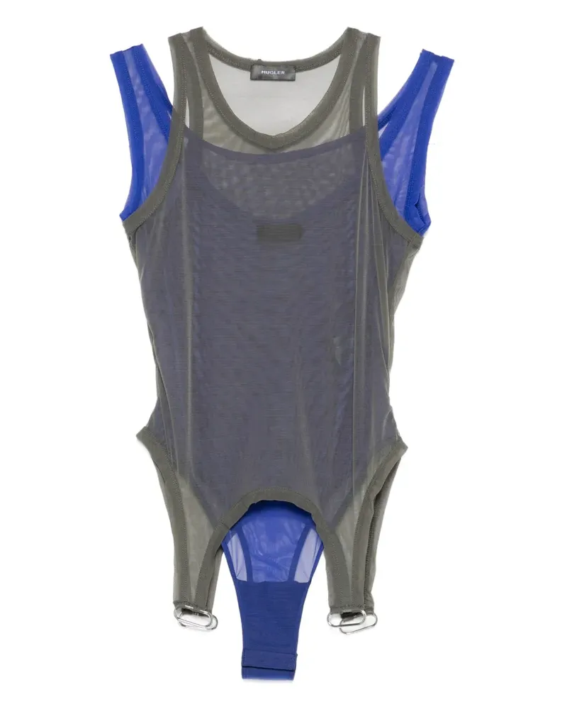 Thierry Mugler Mesh-Body im Layering-Look - Grün Grün