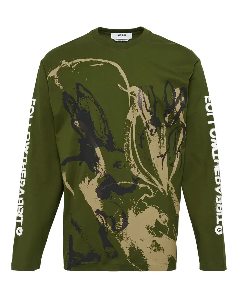 MSGM graphic-print long-sleeve cotton T-shirt - Grün Grün