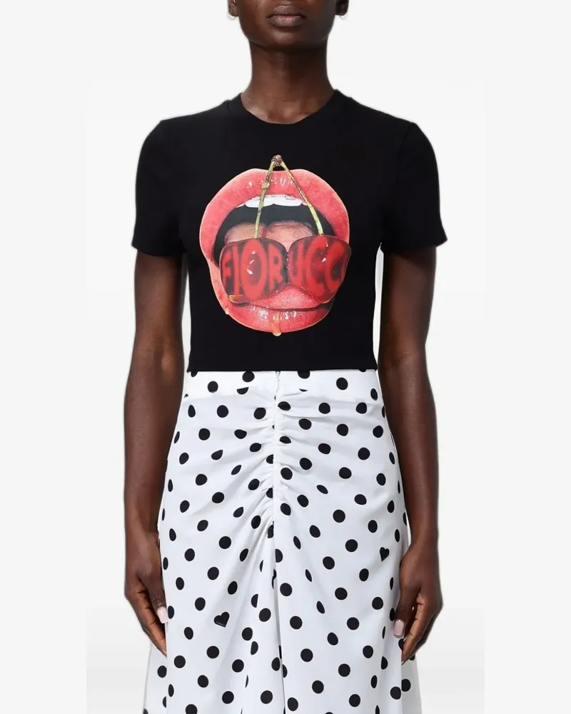 Fiorucci graphic-print cropped T-shirt - Schwarz Schwarz
