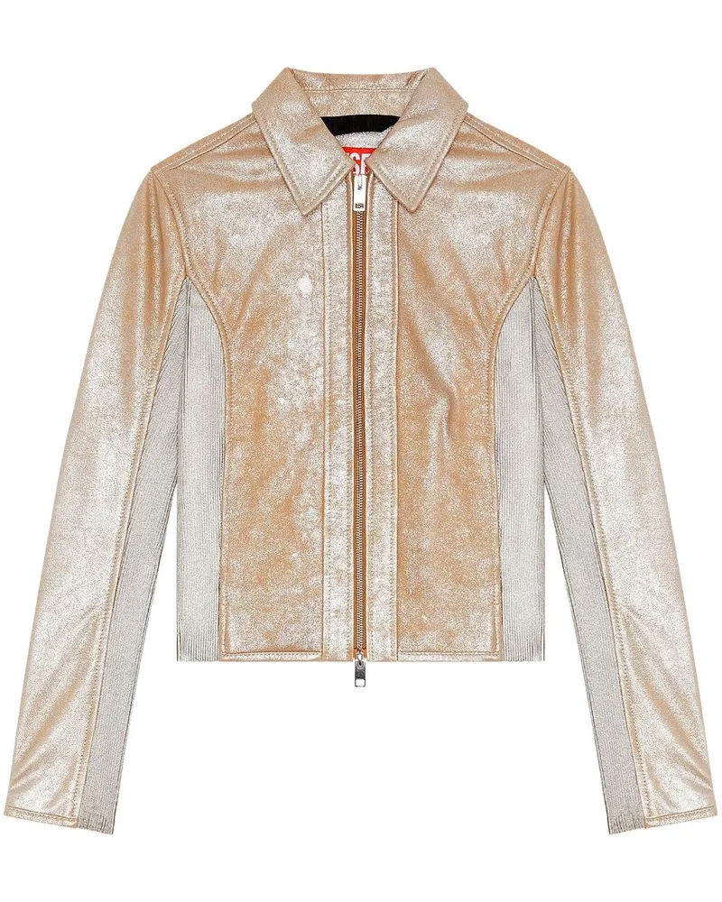 Diesel L-Tafy-Silver Lederjacke im Metallic-Look Nude