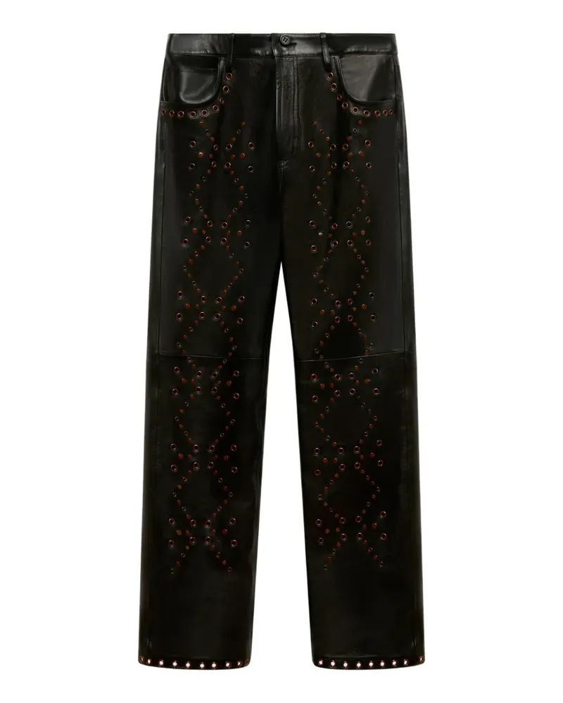 Marni Schwarze Lederhose mit Nieten vorne Schwarz