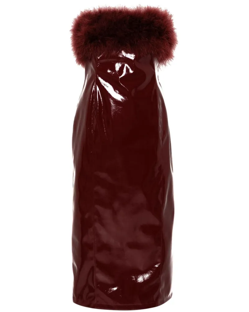 Blumarine Lack-Midikleid mit Marabou-Federn - Rot Rot