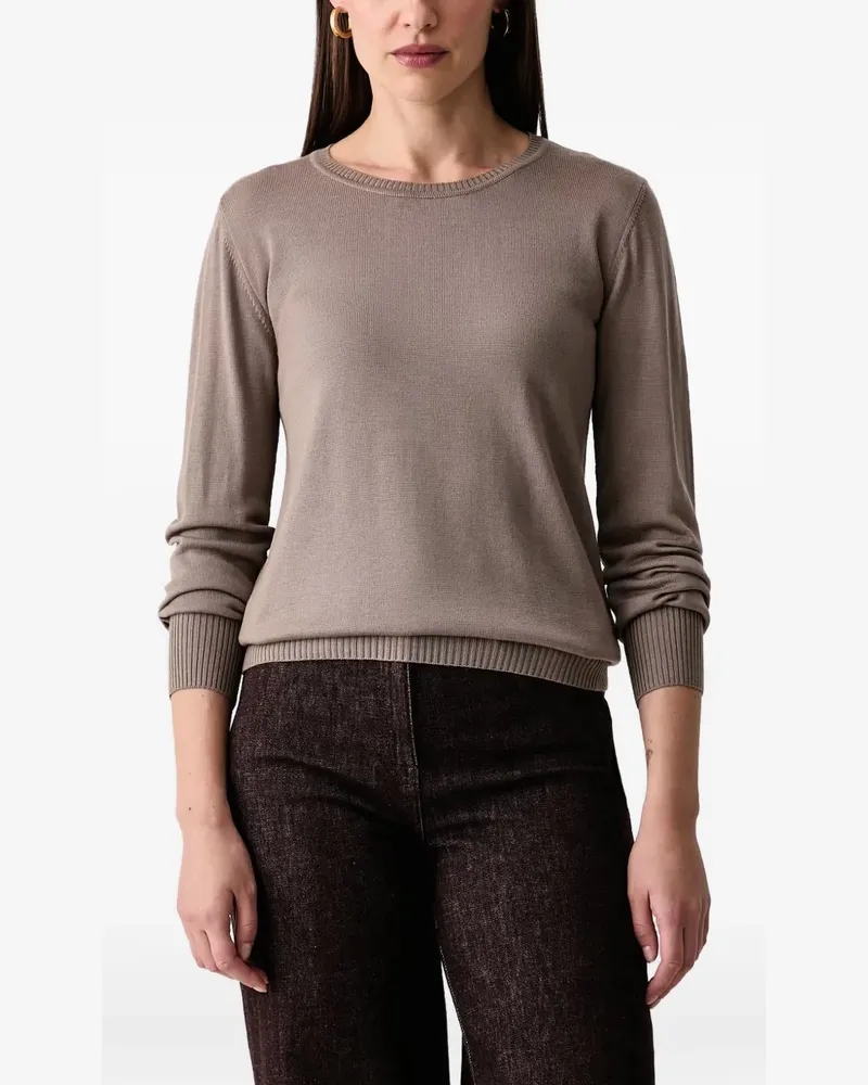 Luisa Spagnoli Mossa Langarmshirt mit geripptem Besatz - Braun Braun
