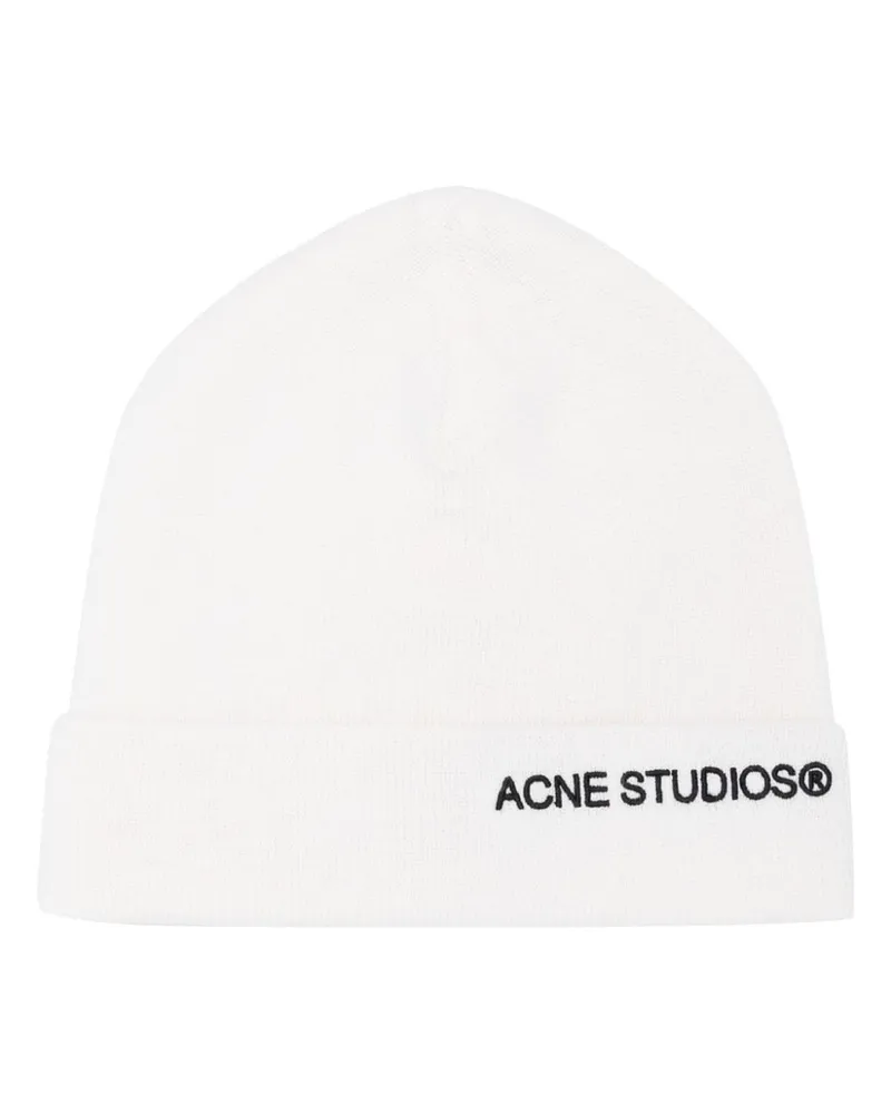 Acne Studios Gerippte Beanie mit Logo-Stickerei - Weiß Weiß
