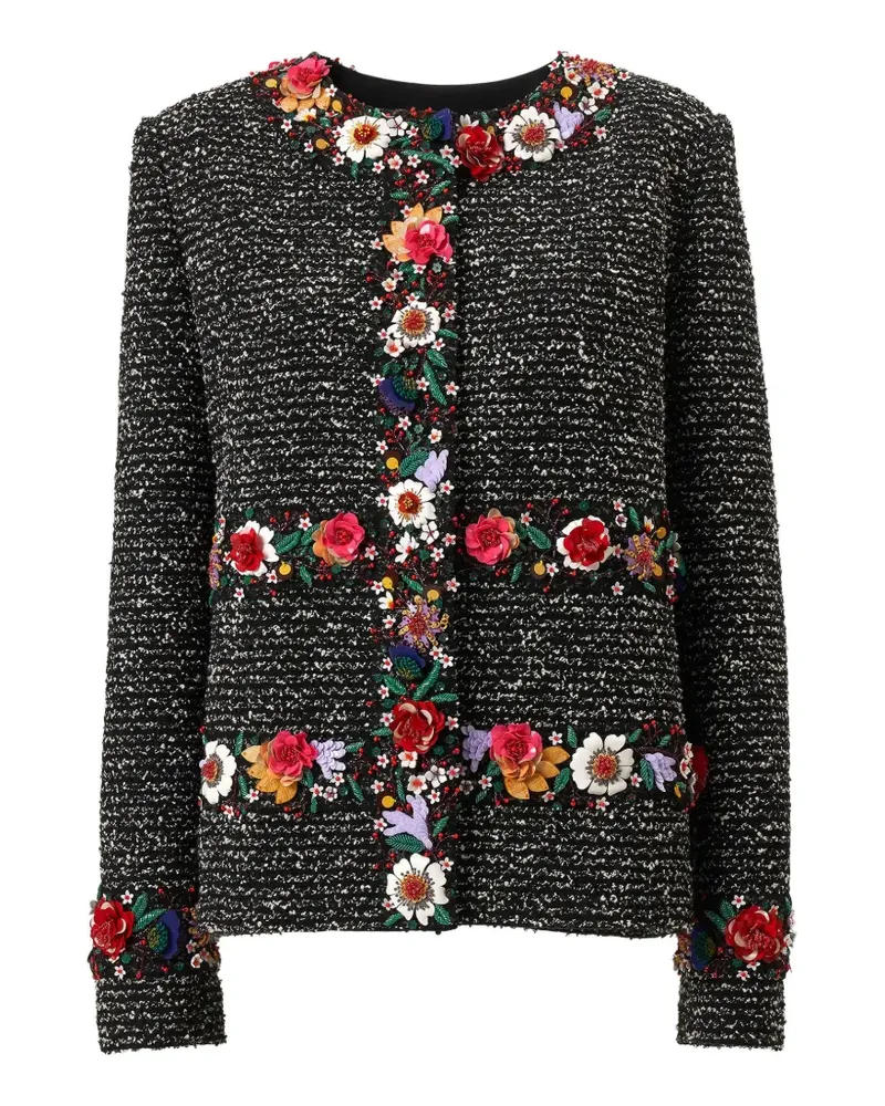 Carolina Herrera New York Tweed-Blazer mit aufgestickten Blumen - Schwarz Schwarz
