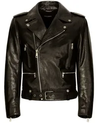 Dolce & Gabbana Bikerjacke aus strukturiertem Leder Schwarz