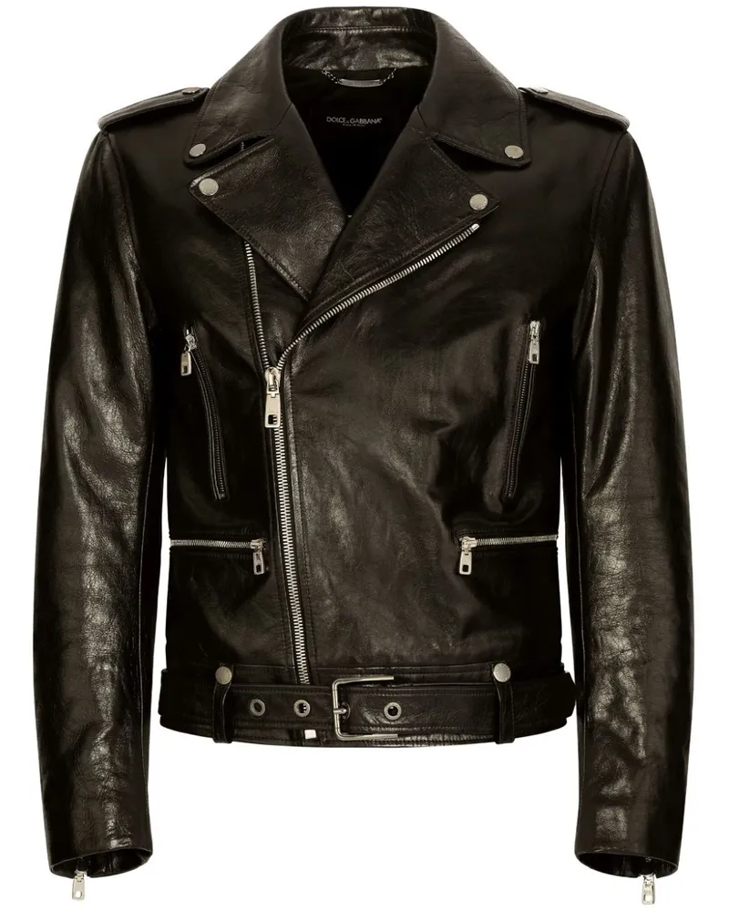 Dolce & Gabbana Bikerjacke aus strukturiertem Leder - Schwarz Schwarz