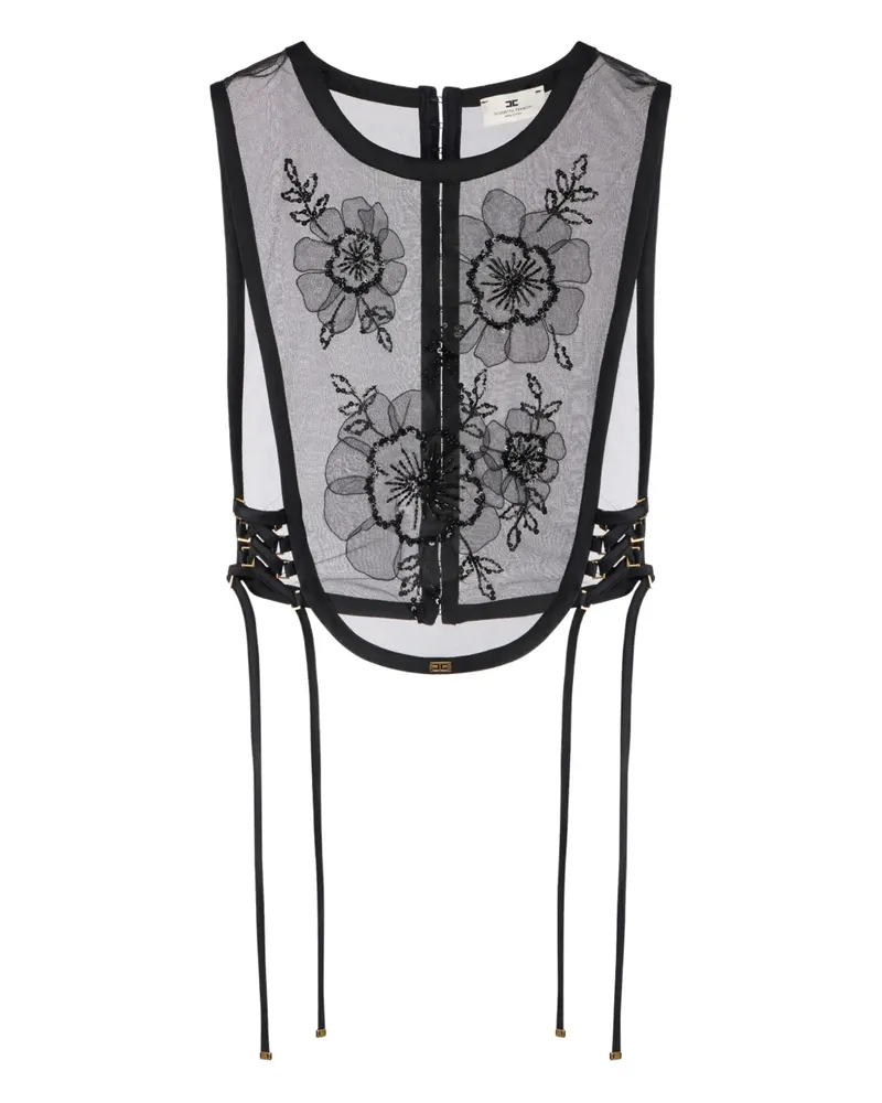 Elisabetta Franchi Oberteil mit Blumenstickerei - Schwarz Schwarz