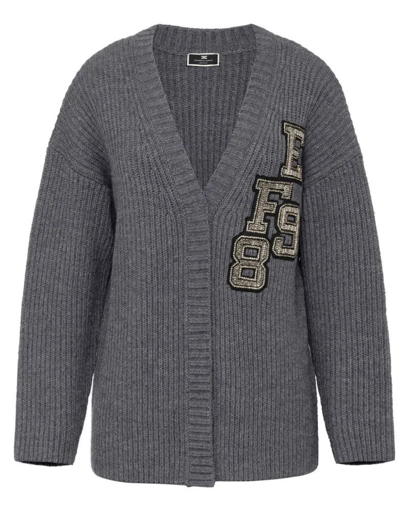 Elisabetta Franchi Gerippter Cardigan mit Logo-Patch - Grau Grau