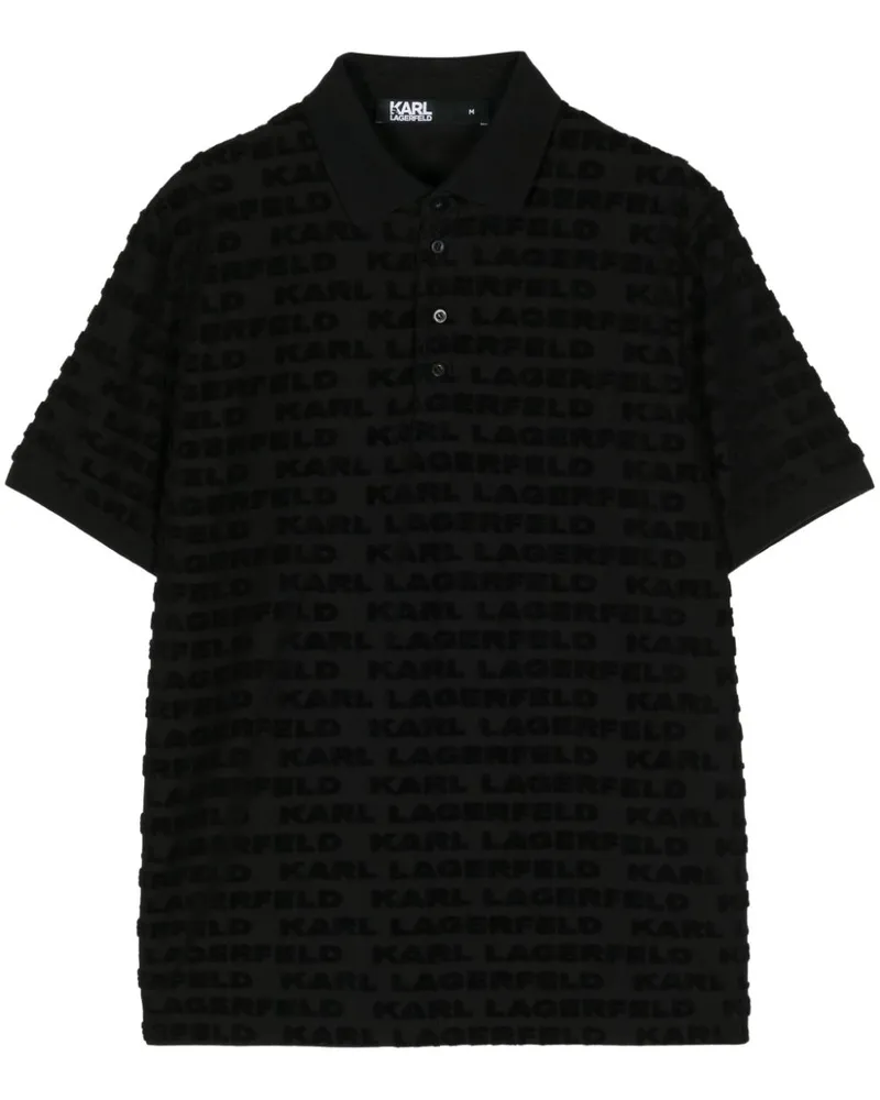 Karl Lagerfeld Poloshirt mit geflocktem Monogramm - Schwarz Schwarz
