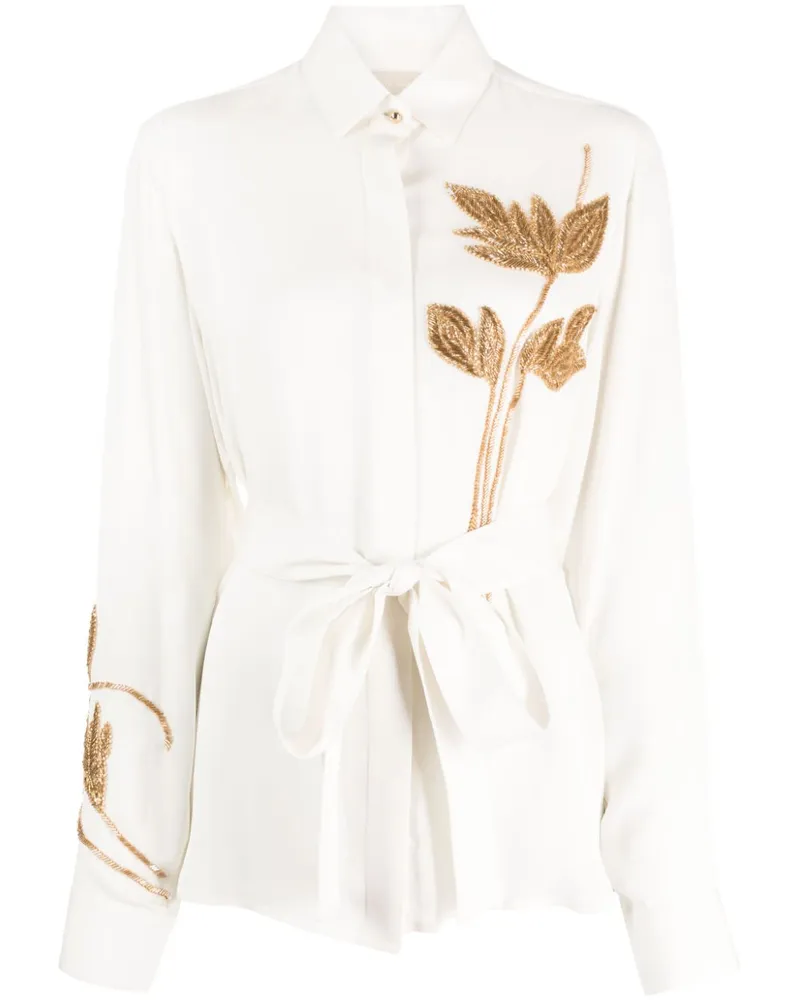 Elie Saab T-Shirt mit Blattstickerei - Nude Nude