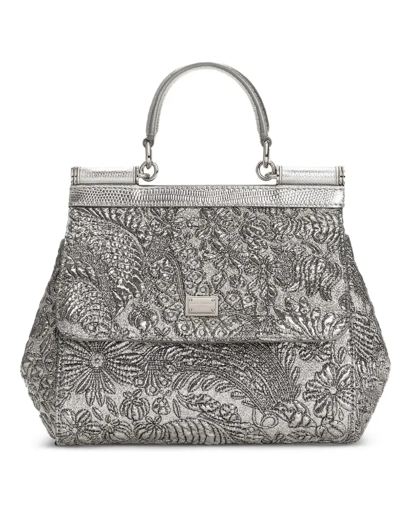 Dolce & Gabbana Mittelgroßer Sicily Brokat-Tote Bag - Silber Silber