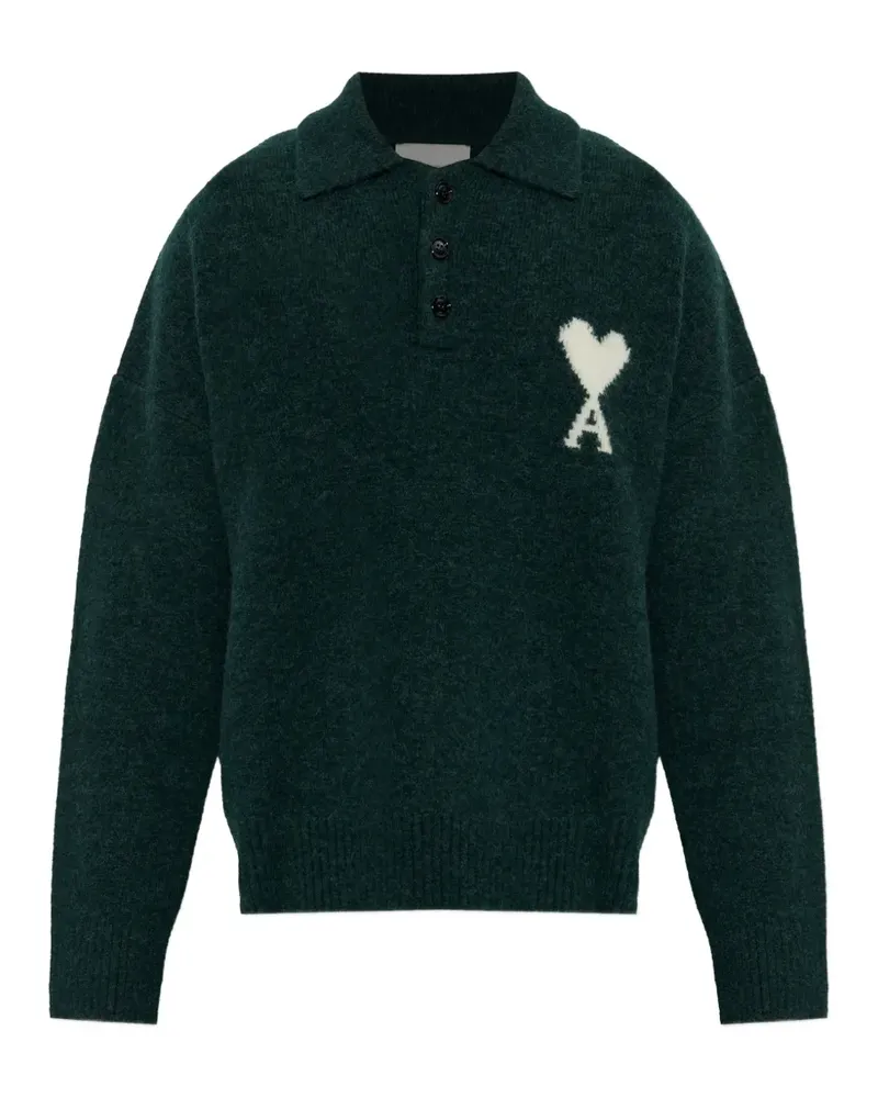AMI Paris green alpaca polo with Ami de Coeur - Grün Grün