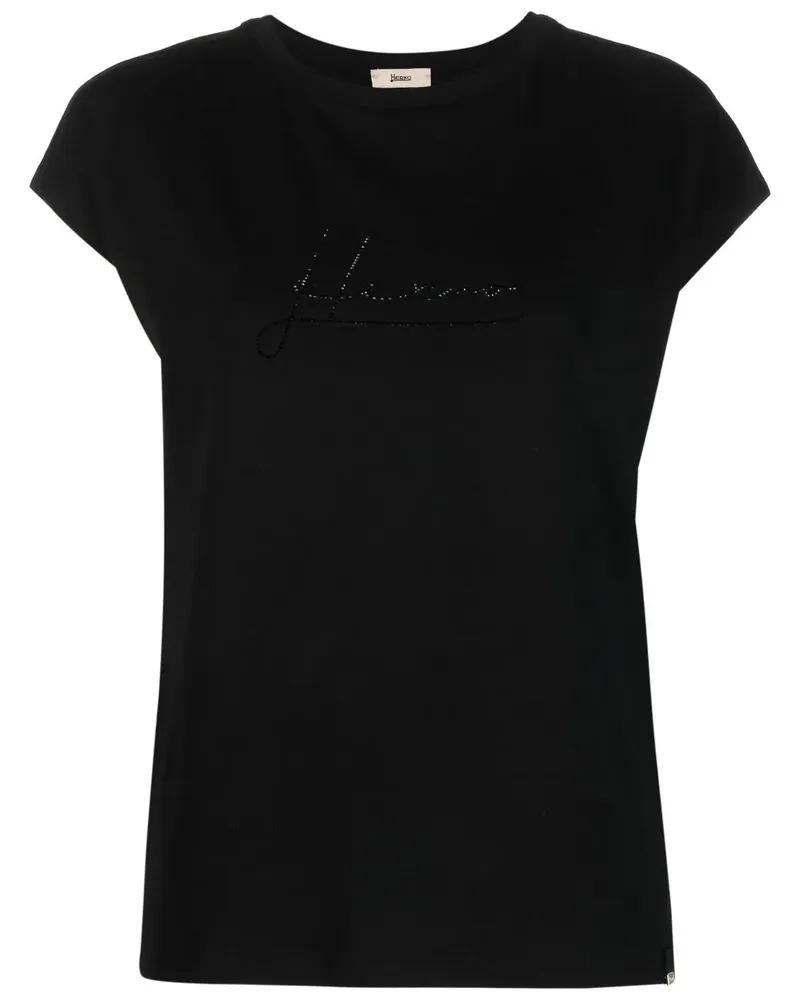 Herno T-Shirt mit Kristall-Logo - Schwarz Schwarz